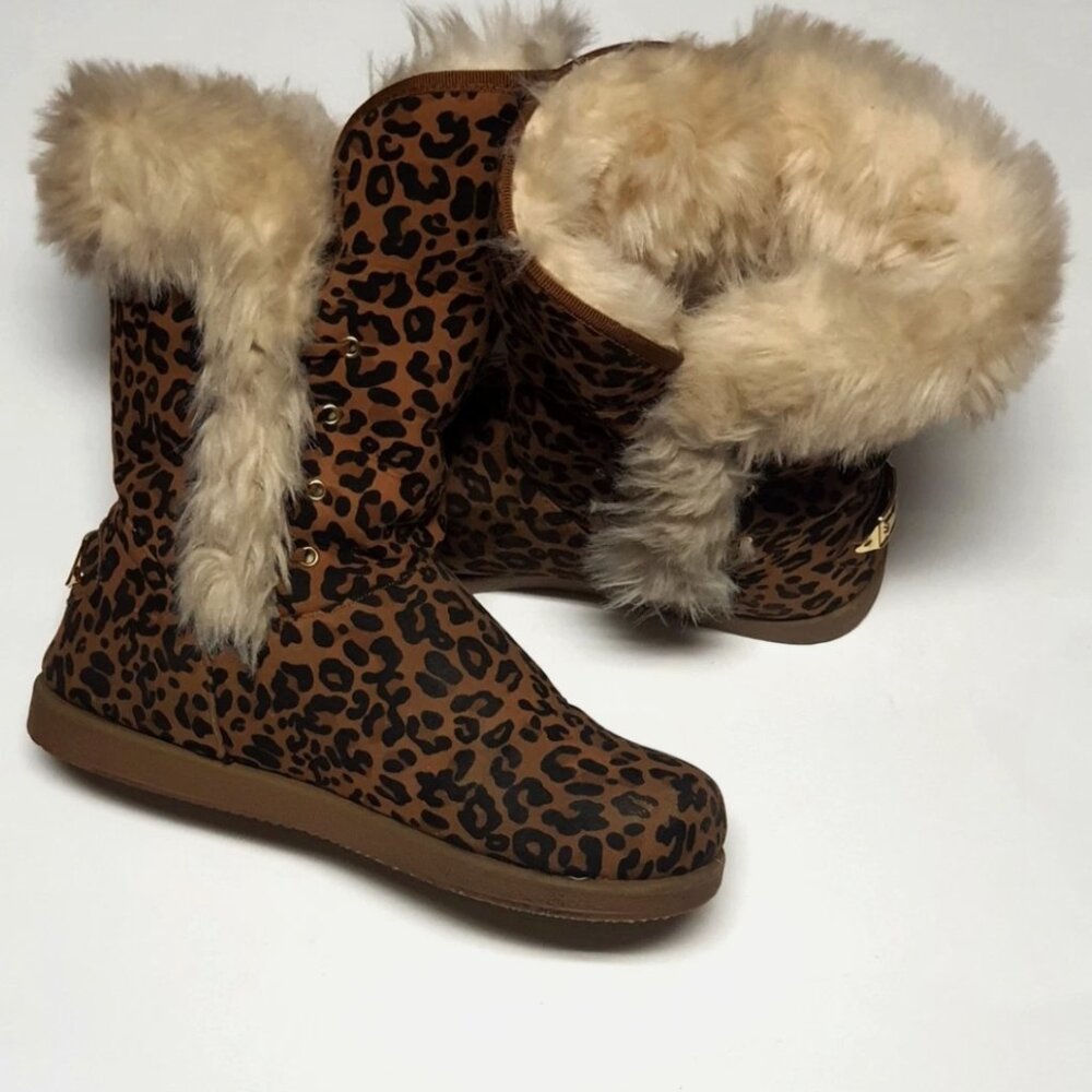 SHIEKH Leopard Suede/Fur Lined Warm Thick Winter Boots 8.5